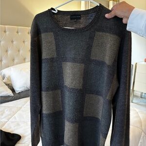 Kenneth Cole Men's Charcoal & Taupe Checker Crewneck Sweater